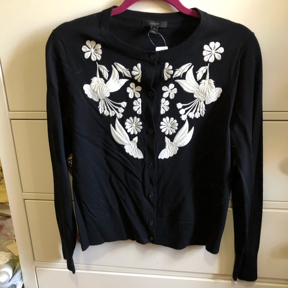 NWT J.Crew black embroidered Jackie cardigan.